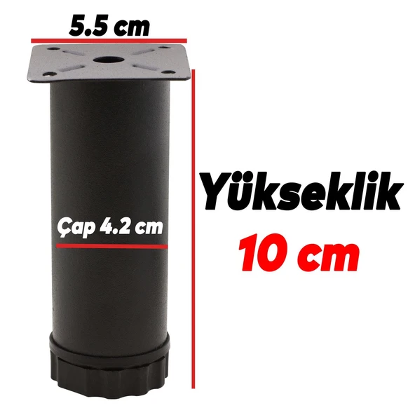 Mobilya Kanepe Baza Koltuk Metal Dolap Yükseltici Destek Ayağı Ayarlanabilir Siyah Ayak 10 cm 4 Adet - Resim 2