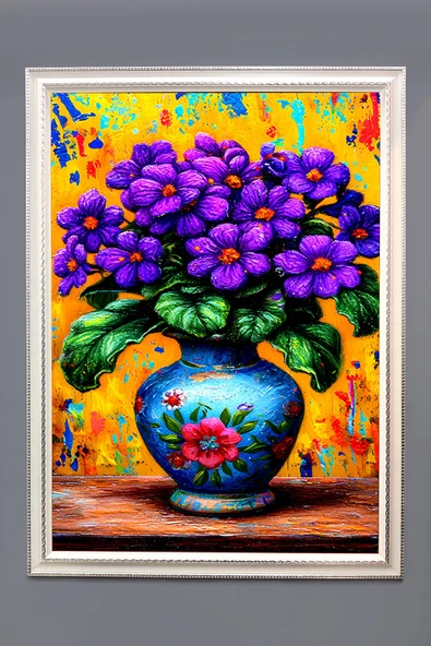 Dekoratif Modern Çiçek Desenli Çerçeveli Duvar Tablosu 50x70cm FLOWER01 RENKLİ 50 X 70