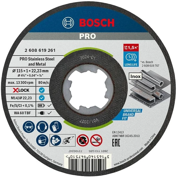 Bosch X-Lock 115x1 Standard For Inox Rapido Düz Kesici Disk