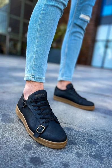 TB191 CKT Side Buckle Erkek Ayakkabı SIYAH - Resim 3