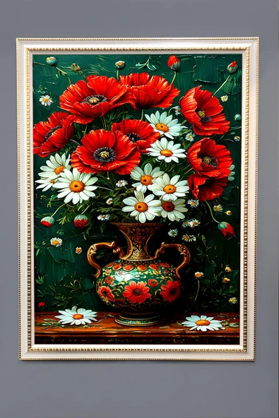 Dekoratif Modern Çiçek Desenli Çerçeveli Duvar Tablosu 50x70cm FLOWER07 RENKLİ 50 X 70