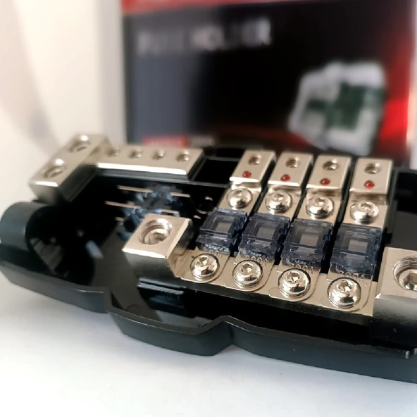 Megavox Amfi Blok Sigorta Dağıtıcı - 4'lü Blok Kablo Dağıtıcı - Hem Artı Hem Şase Dağıtıcı Blok + 2 Adet Yedek