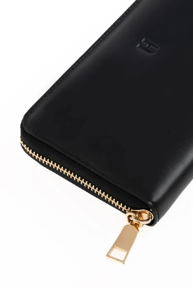 Amelia Hakiki Deri Siyah-Taba Kadın Fermuarlı El Işi Rfid Korumalı Büyük Cüzdan ürün görseli