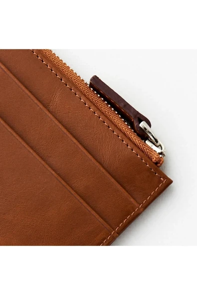 Seward Erkek Taba Deri Cep Tasarım Fermuar Kapamalı Çok Bölmeli Rfid Korumalı Kartlık - 5