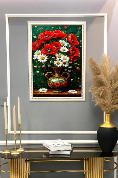 Dekoratif Modern Çiçek Desenli Çerçeveli Duvar Tablosu 50x70cm FLOWER07 RENKLİ 50 X 70 - 2