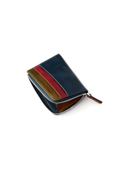 Seward Hakiki Deri Lacivert Çok Renkli Erkek Deri Cep Tasarım Fermuar Kapamalı Rfid Korumalı Kartlık - Resim 2