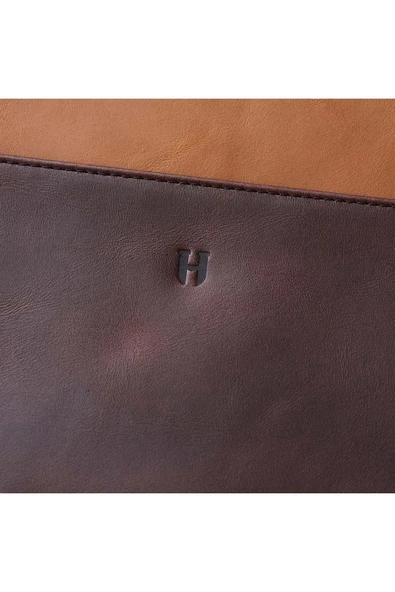Beverly Hakiki Deri Taba Kahve Kadın Cepli Fermuarlı Rfid Korumalı Portföy Çanta - Resim 4