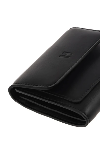 Eleanor Hakiki Deri Siyah Kadın Fermuarlı El Işi Rfid Korumalı Kapaklı Çıtçıtlı Büyük Cüzdan - 2