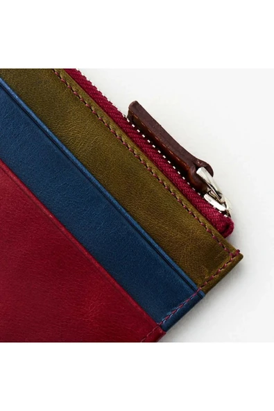 Seward Erkek Bordo Çok Renkli Deri Cep Tasarım Fermuar Kapamalı Rfid Korumalı Kartlık - 5