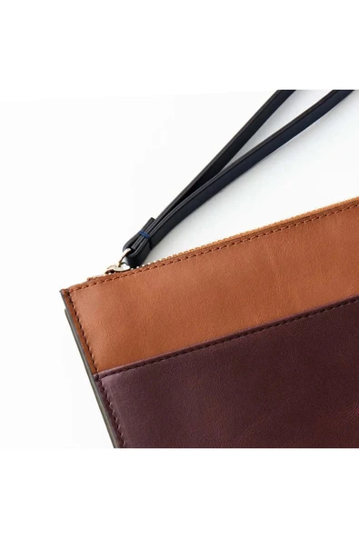 Beverly Hakiki Deri Taba Kahve Kadın Cepli Fermuarlı Rfid Korumalı Portföy Çanta - Resim 5