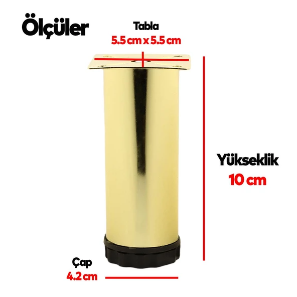 Mobilya Kanepe Sehpa TV Ünitesi Koltuk Ayağı Ayarlanabilir 10 cm Gold Altın Metal Baza Ayak 4 Adet - 3