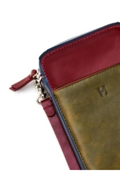 Carlye Uniseks Bordo Haki Deri Ön Cepli Bileklikli Fermuarlı Rfid Korumalı Çanta - 4