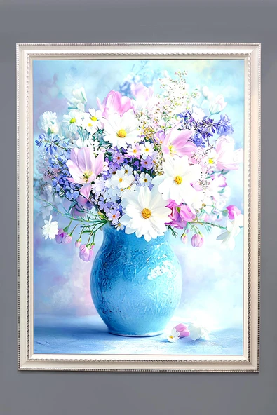 Dekoratif Modern Çiçek Desenli Çerçeveli Duvar Tablosu 50x70cm FLOWER10 RENKLİ 50 X 70