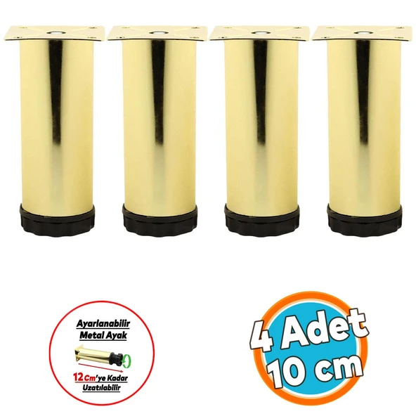 Mobilya Kanepe Sehpa TV Ünitesi Koltuk Ayağı Ayarlanabilir 10 cm Gold Altın Metal Baza Ayak 4 Adet