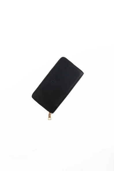 Amelia Hakiki Deri Siyah-Taba Kadın Fermuarlı El Işi Rfid Korumalı Büyük Cüzdan - Resim 2