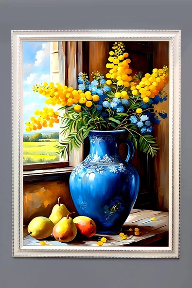 Dekoratif Modern Çiçek Desenli Çerçeveli Duvar Tablosu 50x70cm FLOWER02 RENKLİ 50 X 70