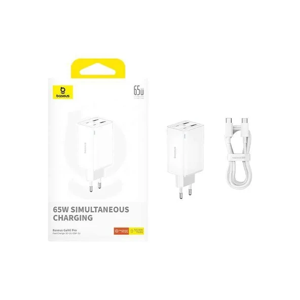 Baseus GaN6 Pro 65 W Beyaz Type-C Kablolu Hızlı Şarj Aleti - 6