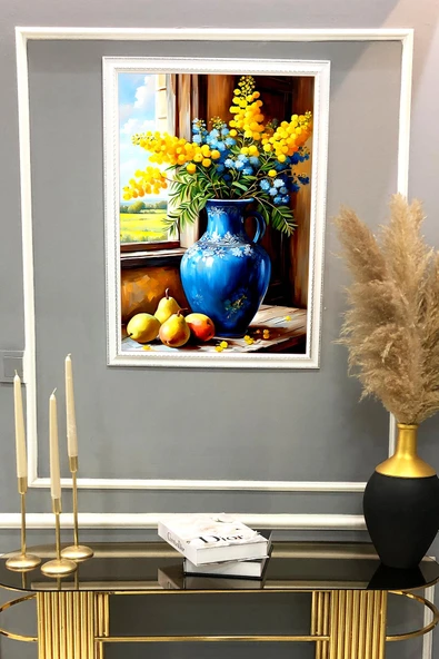 Dekoratif Modern Çiçek Desenli Çerçeveli Duvar Tablosu 50x70cm FLOWER02 RENKLİ 50 X 70 - 2
