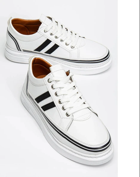 Erkek Beyaz Cilt Günlük Rahat Dikişli Hafif Poli Taban Yürüyüş Garantili Spor Ayakkabı MATIAS-7108 - Resim 4