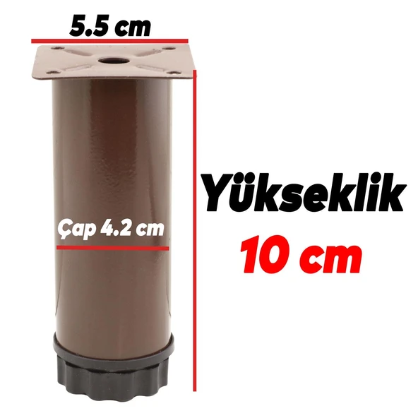 Mobilya Kanepe Baza Koltuk Dolap Metal Destek Ayağı Ayarlanabilir Kahverengi Ayak 10 cm 4 Adet - 3