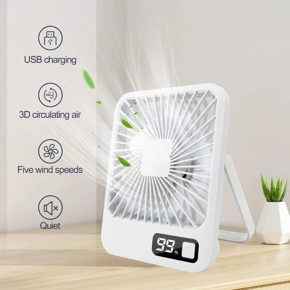 Taşınabilir Masa Fanı Kişisel Dijital Ekranlı USB Mini Sessiz Vantilatör - 3