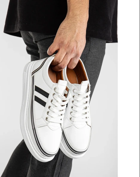 Erkek Beyaz Cilt Günlük Rahat Dikişli Hafif Poli Taban Yürüyüş Garantili Spor Ayakkabı MATIAS-7108 - Resim 3