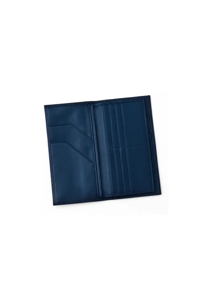 Tripp Hakiki Deri Lacivert Erkek Özel Tasarım Çok Bölmeli Rfid Korumalı Seyehat Cüzdanı - Resim 3
