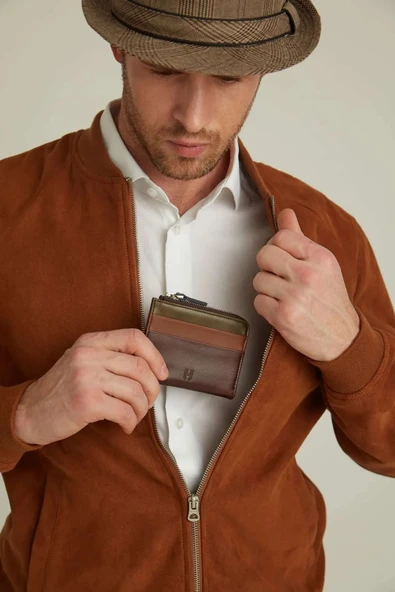 Seward Hakiki Deri Taba (Plus Color) Erkek Cep Tasarım Fermuar Kapamalı Rfid Korumalı Kartlık