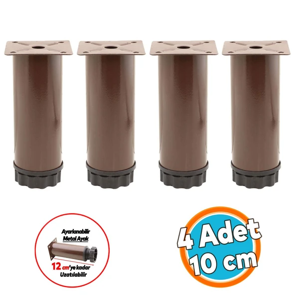 Mobilya Kanepe Baza Koltuk Dolap Metal Destek Ayağı Ayarlanabilir Kahverengi Ayak 10 cm 4 Adet