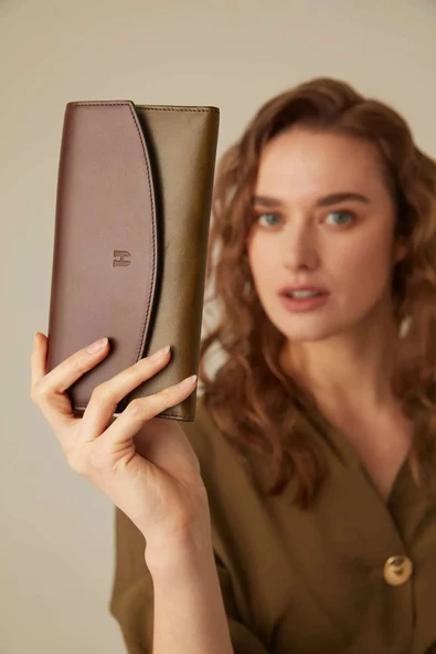 Ashley Kadın Kahve-Haki Deri Fermuarlı Rfid Korumalı Cüzdan