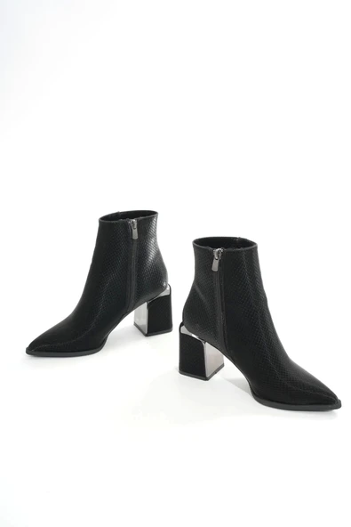 Siyah Fermuarlı Topuklu Kadın Günlük Bot - 4