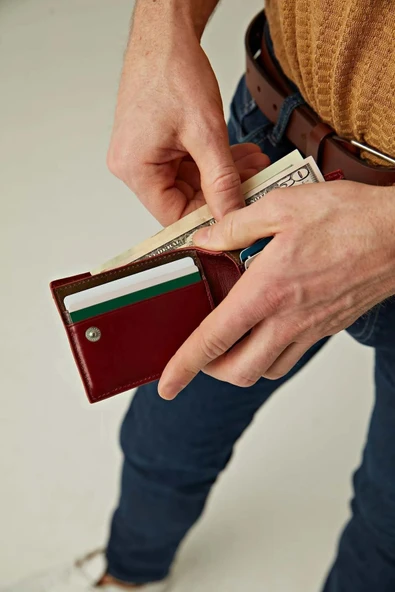 Rigby Hakiki Deri Bordo-Lacivert Erkek Cep Tasarım Çok Bölmeli Rfid Korumalı Cüzdan