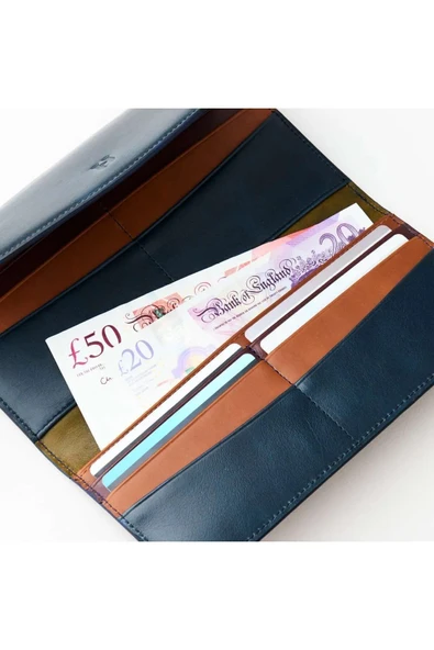Ashley Kadın Lacivert-Taba Deri Fermuarlı Rfid Korumalı Cüzdan - 6