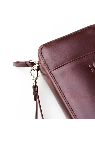 Carlye Hakiki Deri Kahve Uniseks Ön Cepli Bileklikli Fermuarlı Rfid Korumalı Çanta - 3