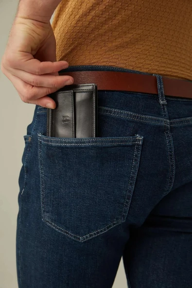 Rigby Hakiki Deri Siyah Erkek Cep Tasarım Çok Bölmeli Rfid Korumalı Cüzdan - 5