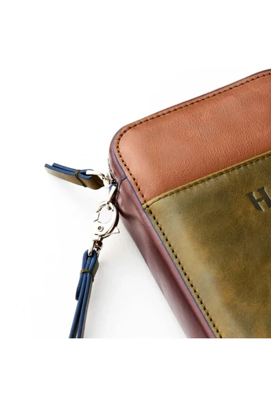 Carlye Hakiki Deri Haki Taba Uniseks Ön Cepli Bileklikli Fermuarlı Rfid Korumalı Çanta - 4