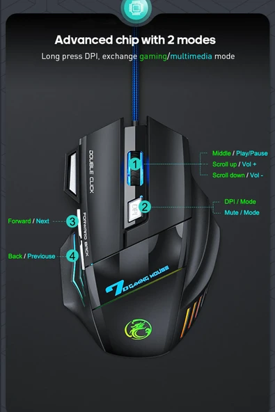 TrkTech X7 E-Spor Oyuncu Mouse RGB 7 Tuşlu Kablolu Gaming Mouse - 2