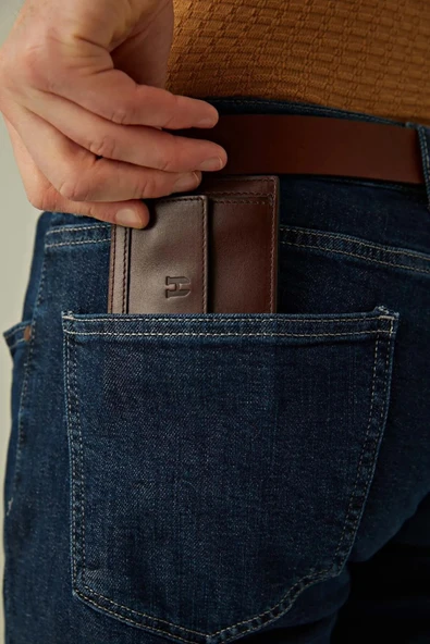 Rigby Erkek Kahve Deri Cep Tasarım Çok Bölmeli Rfid Korumalı Cüzdan - 5