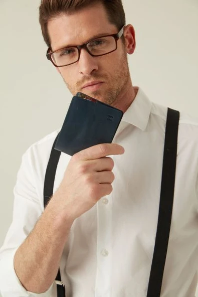 Eldridge Erkek Lacivert(Plus Color) Deri İnce Tasarım Çok Bölmeli  Rfid Korumalı Cüzdan - 6