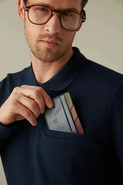 Elton Erkek Lacivert(Plus Color)Deri İnce Tasarım Çok Bölmeli  Rfid Korumalı Kartlık
