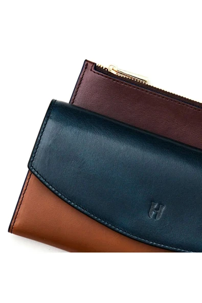 Ashley Kadın Lacivert-Taba Deri Fermuarlı Rfid Korumalı Cüzdan - 3