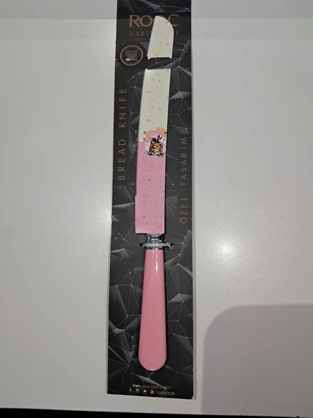 Diamond Line Çelik Özel Tasarım Pembe Desenli Ekmek ve Pasta Bıçağı
