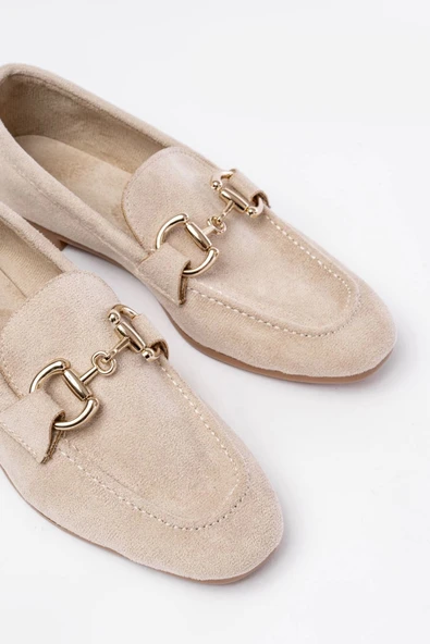 Bej Süet Toka Aksesuarlı Günlük Kadın Babet - 5