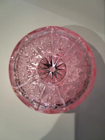 Elmas Kesim Desenli Kapaklı Cam Şekerlik – Pembe Renk - 4
