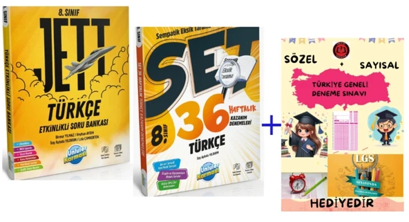 ÜNLÜLER KARMASI 8.Sınıf Jett Etinlikli Türkçe Soru Bankası + 36 Haftalık Kazanım Denemeleri