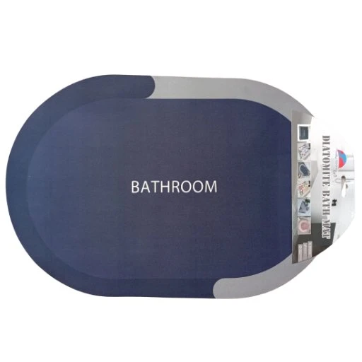 Lacivert-Gri Oval Banyo Paspası – Su Emici, Hızlı Kuruyan Kaymaz (38 x 58cm)