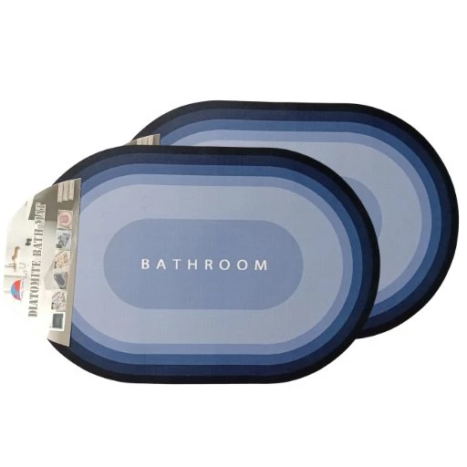 2'li Mavi Degrade Oval Banyo Paspası – Hızlı Kuruyan, Kaymaz (38 x 58cm)
