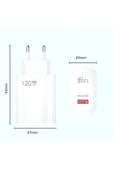120W USB Hızlı Type C Uçlu Kablolu Şarj Aleti - 5
