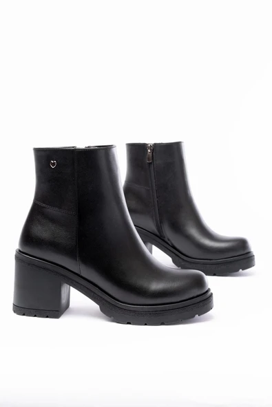 Siyah Fermuarlı Kalın Topuklu Günlük Kadın Bot - 3