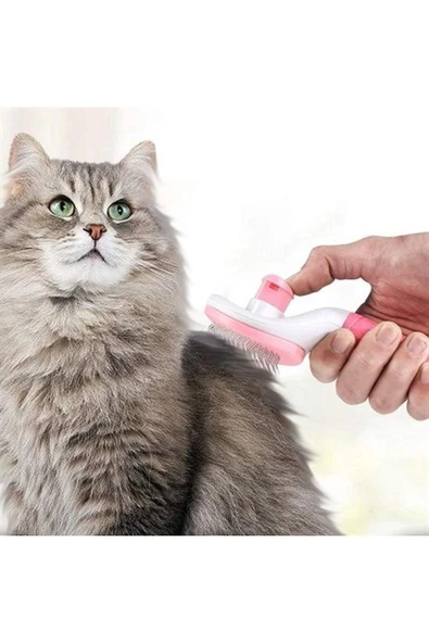 Kedi Köpek Tüy Toplayıcı Kendini Temizleyebilen Ergonomik Saplı Evcil Hayvan Tarağı - 2